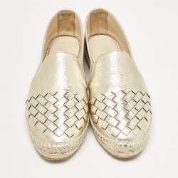 Bottega Veneta Gold Intrecciato Leather Espadrille Flats Size 36