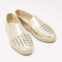 Bottega Veneta Gold Intrecciato Leather Espadrille Flats Size 36