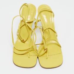 Bottega Veneta Yellow Leather Square Toe Ankle Strap Sandals Size 37