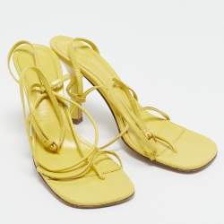 Bottega Veneta Yellow Leather Square Toe Ankle Strap Sandals Size 37