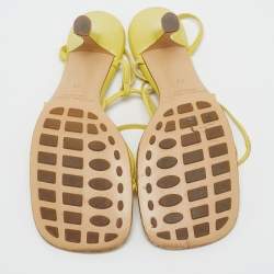 Bottega Veneta Yellow Leather Square Toe Ankle Strap Sandals Size 37