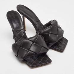 Bottega Veneta Dark Brown Intrecciato Leather Lido Slide Sandals Size 37