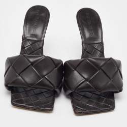 Bottega Veneta Dark Brown Intrecciato Leather Lido Slide Sandals Size 37