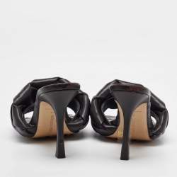 Bottega Veneta Dark Brown Intrecciato Leather Lido Slide Sandals Size 37