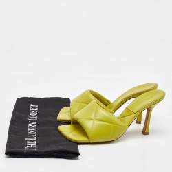 Pre Owned Bottega Veneta Lime Yellow Leather Lido Slide Sandals Size 37.5