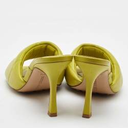 Pre Owned Bottega Veneta Lime Yellow Leather Lido Slide Sandals Size 37.5