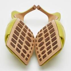 Pre Owned Bottega Veneta Lime Yellow Leather Lido Slide Sandals Size 37.5
