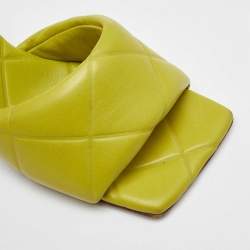Pre Owned Bottega Veneta Lime Yellow Leather Lido Slide Sandals Size 37.5