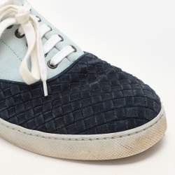 Bottega Veneta Navy Blue/Light Blue Intrecciato Suede Lace Up Sneakers Size 41