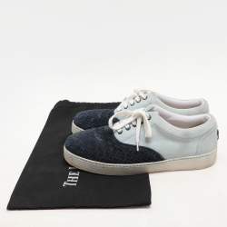 Bottega Veneta Navy Blue/Light Blue Intrecciato Suede Lace Up Sneakers Size 41