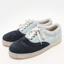 Bottega Veneta Navy Blue/Light Blue Intrecciato Suede Lace Up Sneakers Size 41
