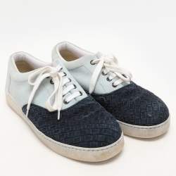 Bottega Veneta Navy Blue/Light Blue Intrecciato Suede Lace Up Sneakers Size 41