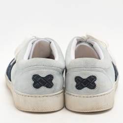 Bottega Veneta Navy Blue/Light Blue Intrecciato Suede Lace Up Sneakers Size 41