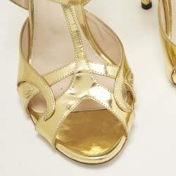 Bottega Veneta Gold Leather Ankle Strap Peep Toe Sandals Size 39