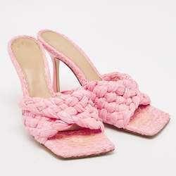 Bottega Veneta Pink Woven Raffia Slide Sandals Size 39
