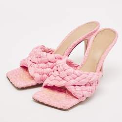 Bottega Veneta Pink Woven Raffia Slide Sandals Size 39
