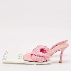 Bottega Veneta Pink Woven Raffia Slide Sandals Size 39