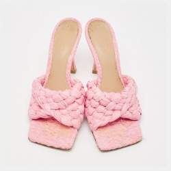 Bottega Veneta Pink Woven Raffia Slide Sandals Size 39