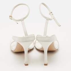 Bottega Veneta White Leather Stretch Ankle Strap Sandals Size 39.5