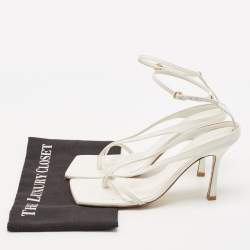 Bottega Veneta White Leather Stretch Ankle Strap Sandals Size 39.5