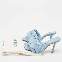 Bottega Veneta Blue Intrecciato Leather Lido Slide Sandals Size 36.5