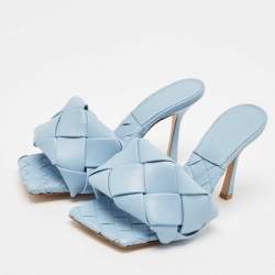 Bottega Veneta Blue Intrecciato Leather Lido Slide Sandals Size 36.5