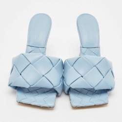 Bottega Veneta Blue Intrecciato Leather Lido Slide Sandals Size 36.5