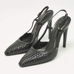 Bottega Veneta Black Woven Leather Slingback Sandals Size 37.5