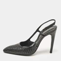 Bottega Veneta Black Woven Leather Slingback Sandals Size 37.5