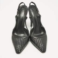 Bottega Veneta Black Woven Leather Slingback Sandals Size 37.5