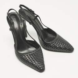 Bottega Veneta Black Woven Leather Slingback Sandals Size 37.5