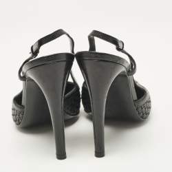 Bottega Veneta Black Woven Leather Slingback Sandals Size 37.5