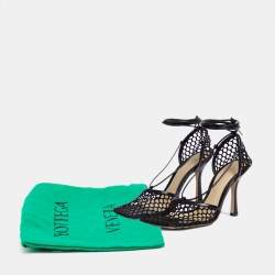 Pre Owned Bottega Veneta Black Mesh and Leather Stretch Ankle Strap Pumps Size 37