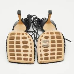 Pre Owned Bottega Veneta Black Mesh and Leather Stretch Ankle Strap Pumps Size 37