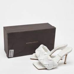 Bottega Veneta White Intrecciato Leather Lido Slide Sandals Size 41