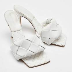 Bottega Veneta White Intrecciato Leather Lido Slide Sandals Size 41