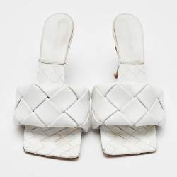 Bottega Veneta White Intrecciato Leather Lido Slide Sandals Size 41