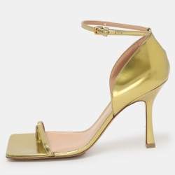 Bottega Veneta Gold Leather Strech Ankle Strap Sandals Size 40
