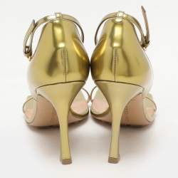 Bottega Veneta Gold Leather Strech Ankle Strap Sandals Size 40