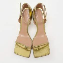 Bottega Veneta Gold Leather Strech Ankle Strap Sandals Size 40