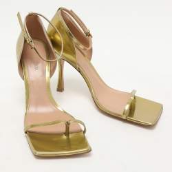 Bottega Veneta Gold Leather Strech Ankle Strap Sandals Size 40