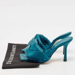 Bottega Veneta Blue Intrecciato Leather Lido Slide Sandals Size 36