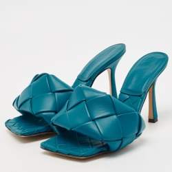 Bottega Veneta Blue Intrecciato Leather Lido Slide Sandals Size 36