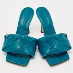 Bottega Veneta Blue Intrecciato Leather Lido Slide Sandals Size 36