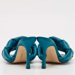 Bottega Veneta Blue Intrecciato Leather Lido Slide Sandals Size 36