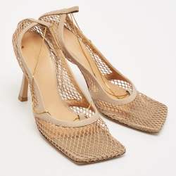 Bottega Veneta Beige Mesh and Leather Chain Stretch Pumps Size 38