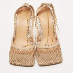Bottega Veneta Beige Mesh and Leather Chain Stretch Pumps Size 38