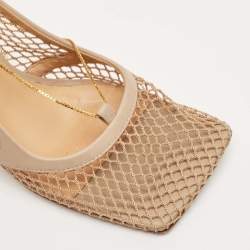 Bottega Veneta Beige Mesh and Leather Chain Stretch Pumps Size 38
