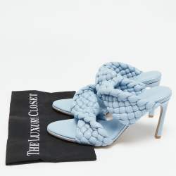 Bottega Veneta Blue Intrecciato Leather Curve Slide Sandals Size 39