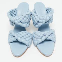 Bottega Veneta Blue Intrecciato Leather Curve Slide Sandals Size 39